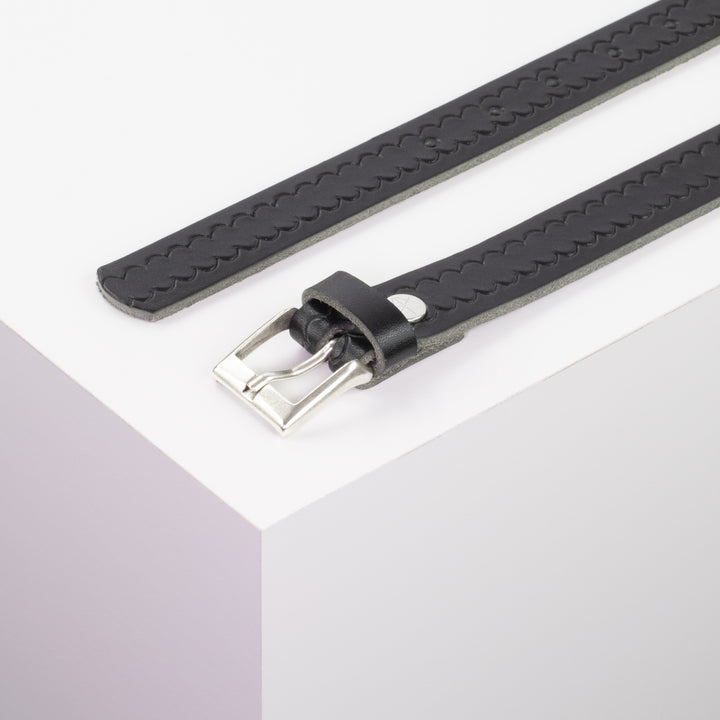 Ledergürtel 2,5cm mit Schnalle Dublin schwarz kleine Welle