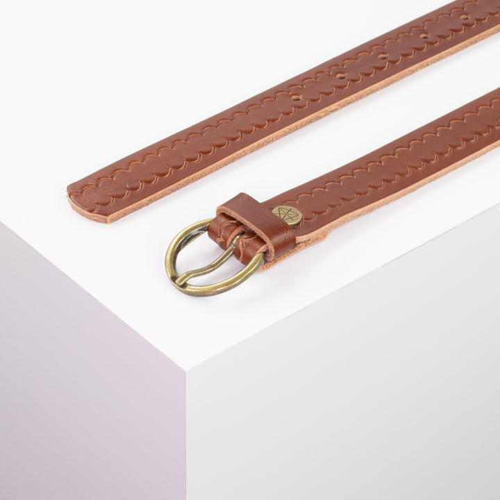 Ledergürtel 2,5cm mit Schnalle Oslo messing cognac kleine Welle