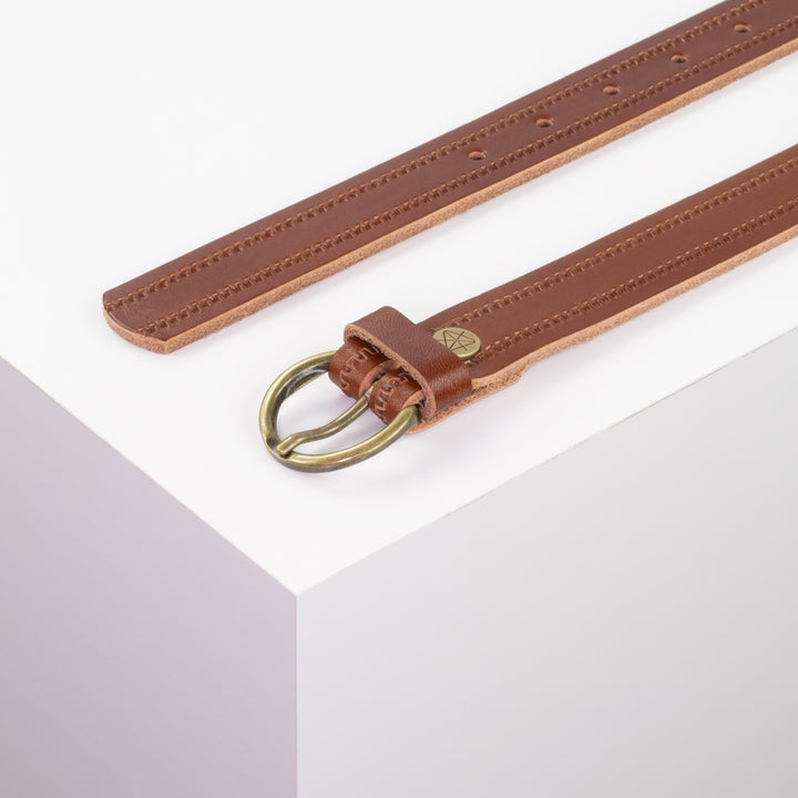 Ledergürtel 2,5cm mit Schnalle Oslo messing cognac Reißverschluss