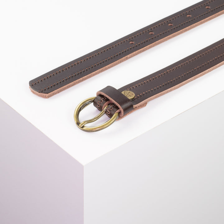 Ledergürtel 2,5cm mit Schnalle Oslo messing dunkelbraun Reißverschluss