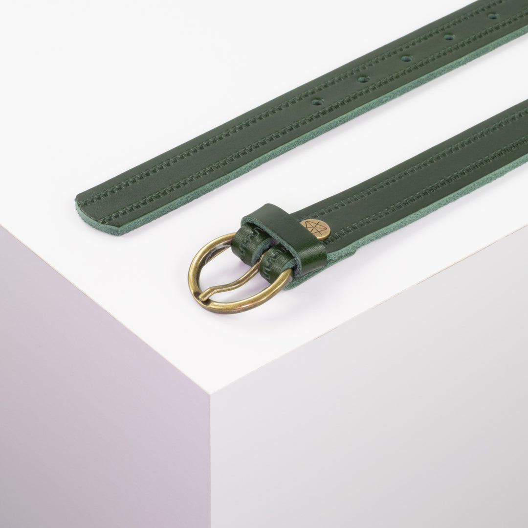 Ledergürtel 2,5cm mit Schnalle Oslo messing grün Reißverschluss
