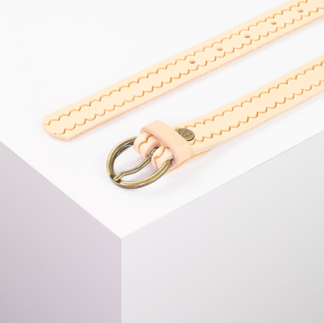 Ledergürtel 2,5cm mit Schnalle Oslo messing natur kleine Welle