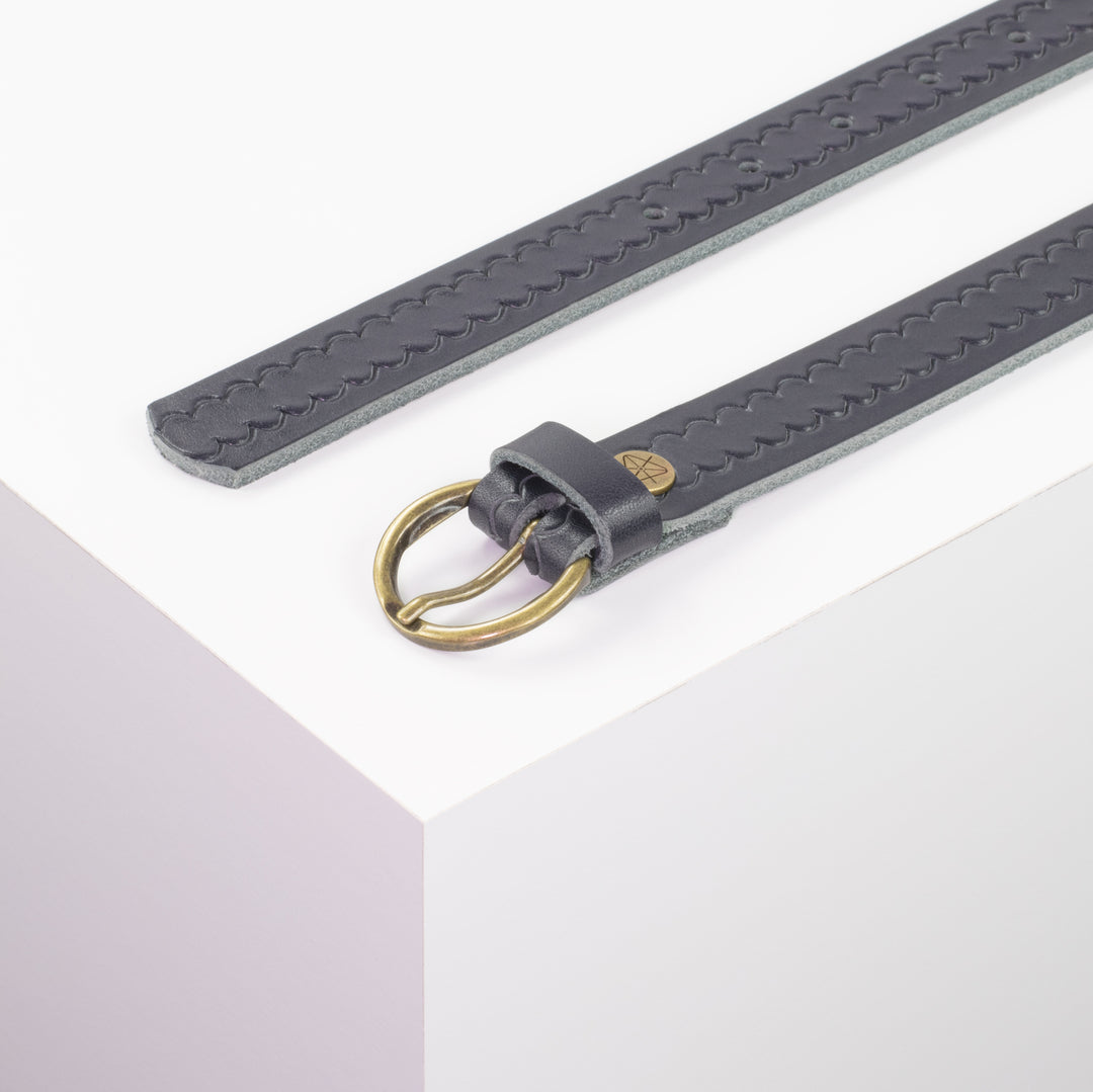Ledergürtel 2,5cm mit Schnalle Oslo messing navi kleine Welle