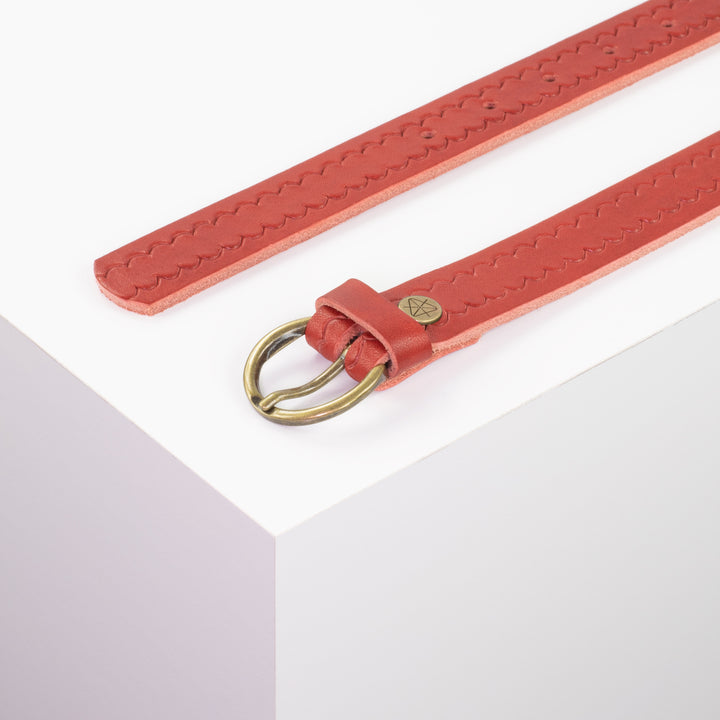 Ledergürtel 2,5cm mit Schnalle Oslo messing rot kleine Welle