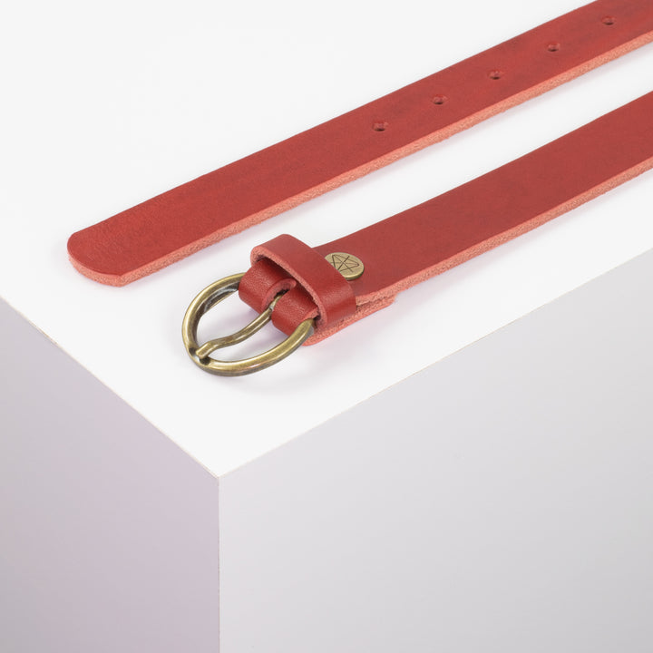 Ledergürtel 2,5cm mit Schnalle Oslo messing rot ohne Muster