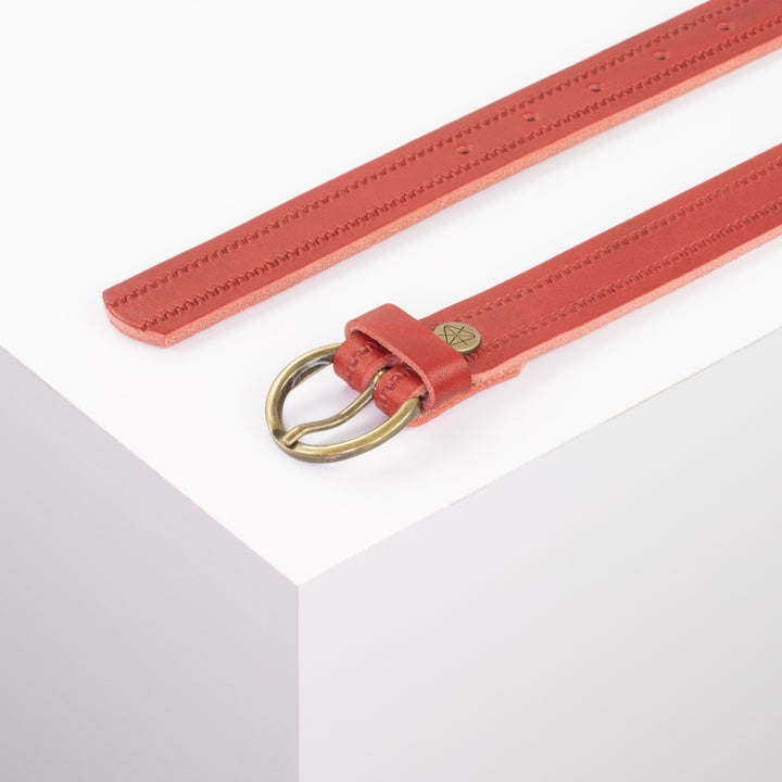 Ledergürtel 2,5cm mit Schnalle Oslo messing rot Reißverschluss