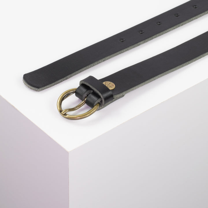 Ledergürtel 2,5cm mit Schnalle Oslo messing schwarz ohne Muster