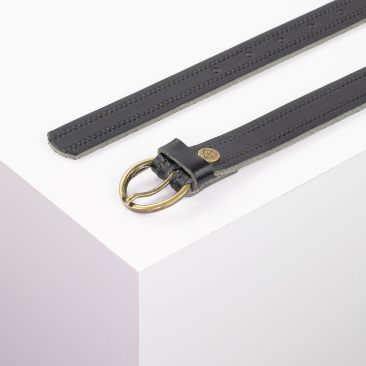 Ledergürtel 2,5cm mit Schnalle Oslo messing schwarz Reißverschluss