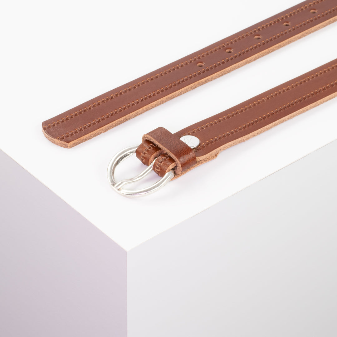 Ledergürtel 2,5cm mit Schnalle Oslo silber cognac Reißverschluss