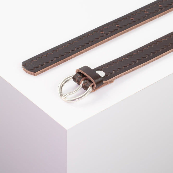 Ledergürtel 2,5cm mit Schnalle Oslo silber dunkelbraun kleine Welle