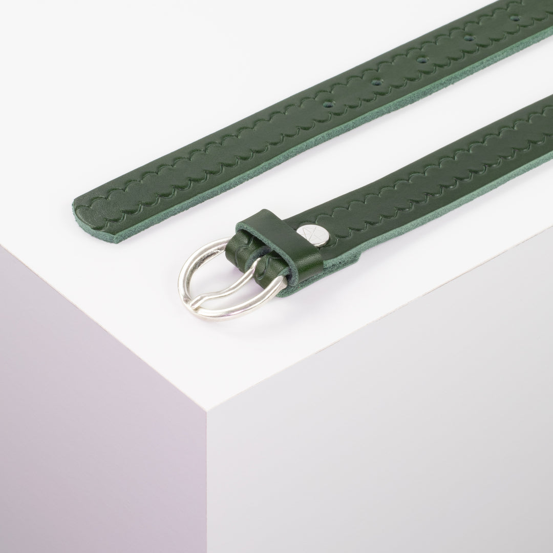 Ledergürtel 2,5cm mit Schnalle Oslo silber grün kleine Welle