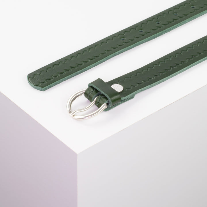 Ledergürtel 2,5cm mit Schnalle Oslo silber grün kleine Welle