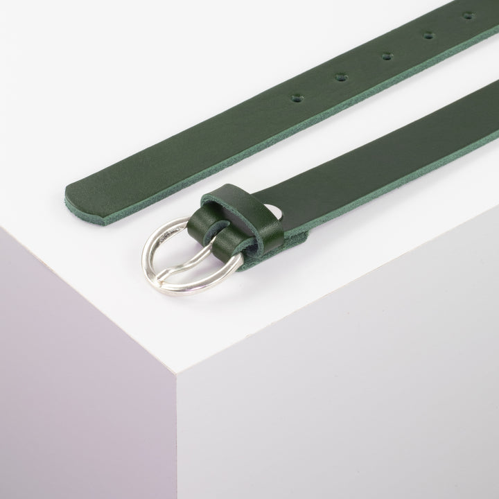 Ledergürtel 2,5cm mit Schnalle Oslo silber grün ohne Muster