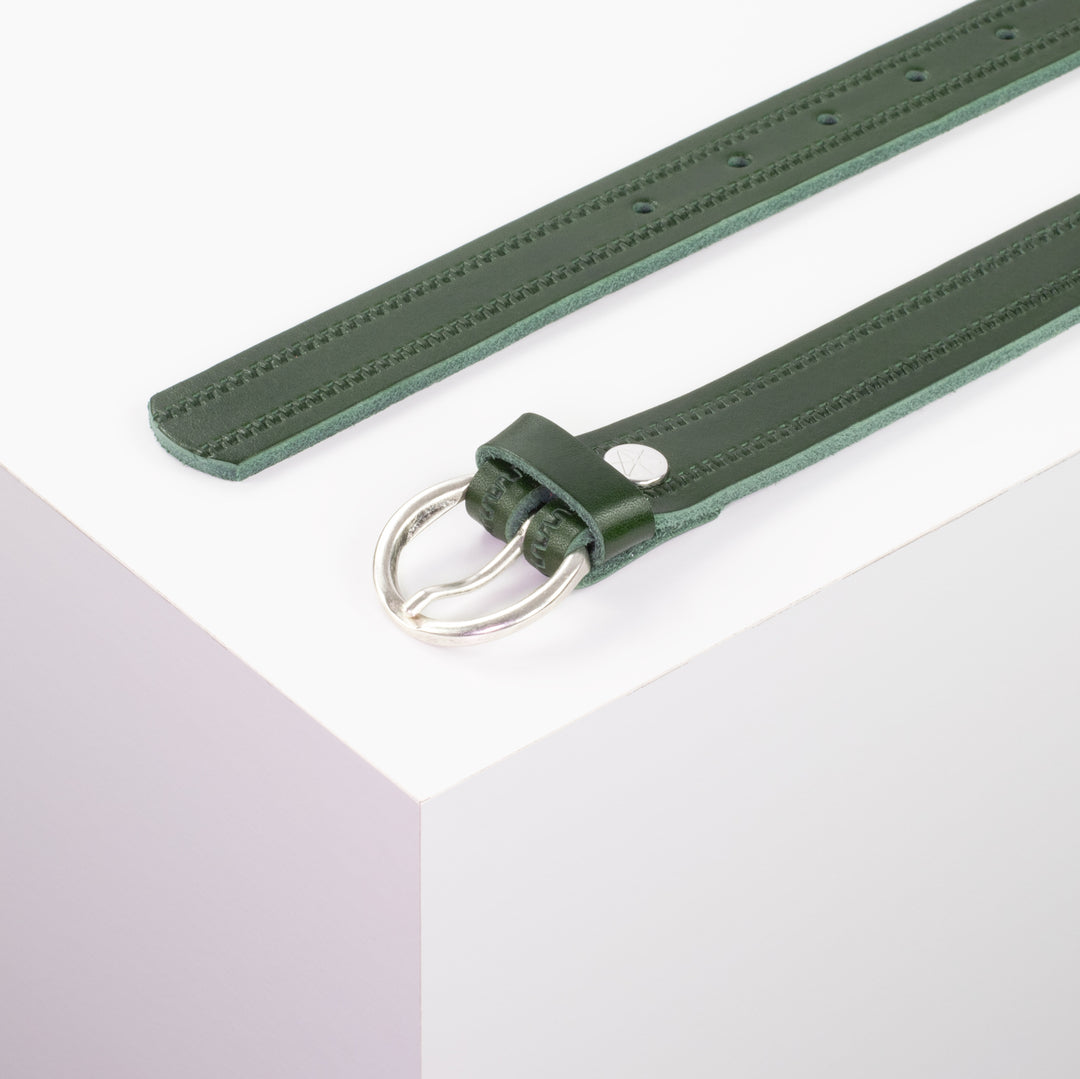 Ledergürtel 2,5cm mit Schnalle Oslo silber grün Reißverschluss