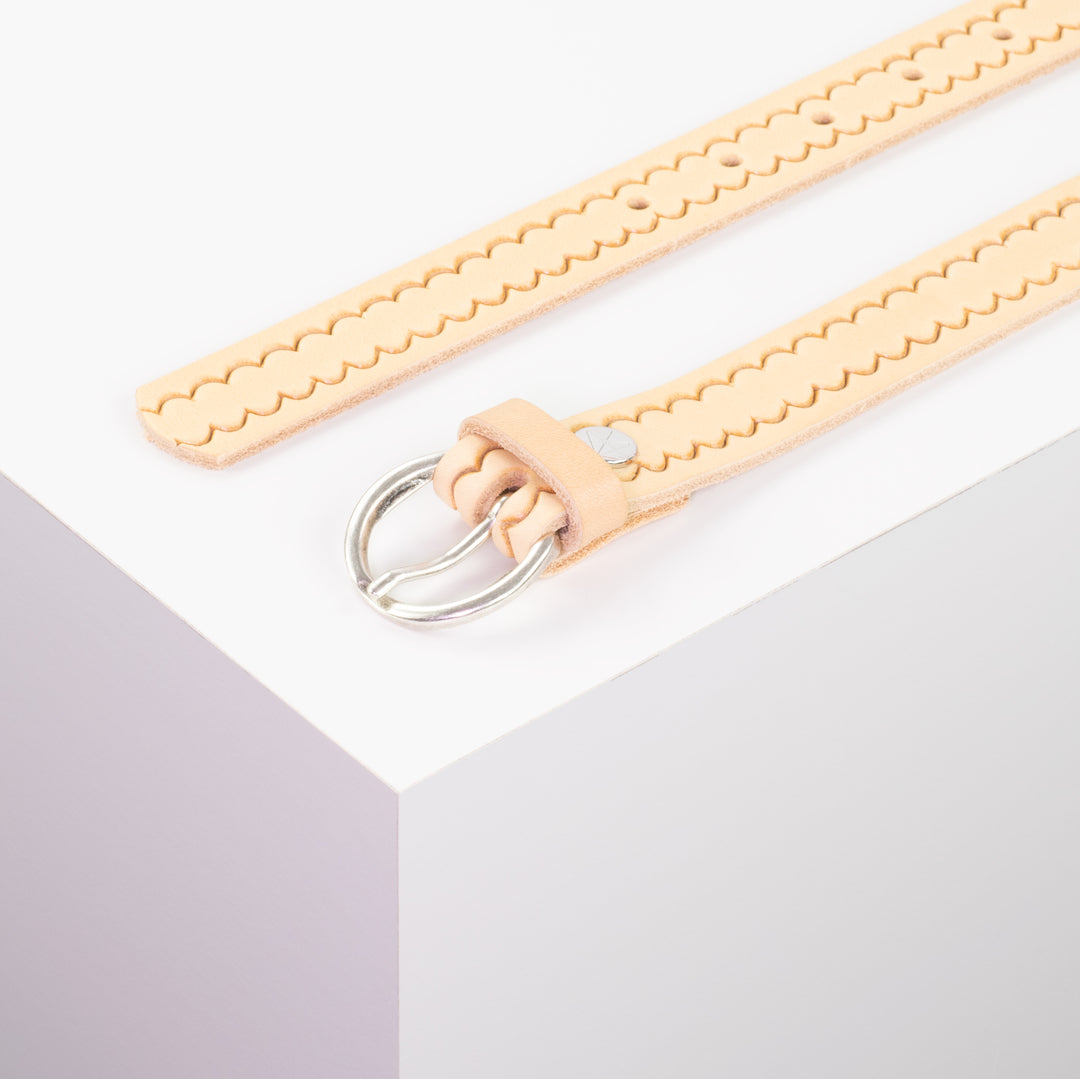 Ledergürtel 2,5cm mit Schnalle Oslo silber natur kleine Welle