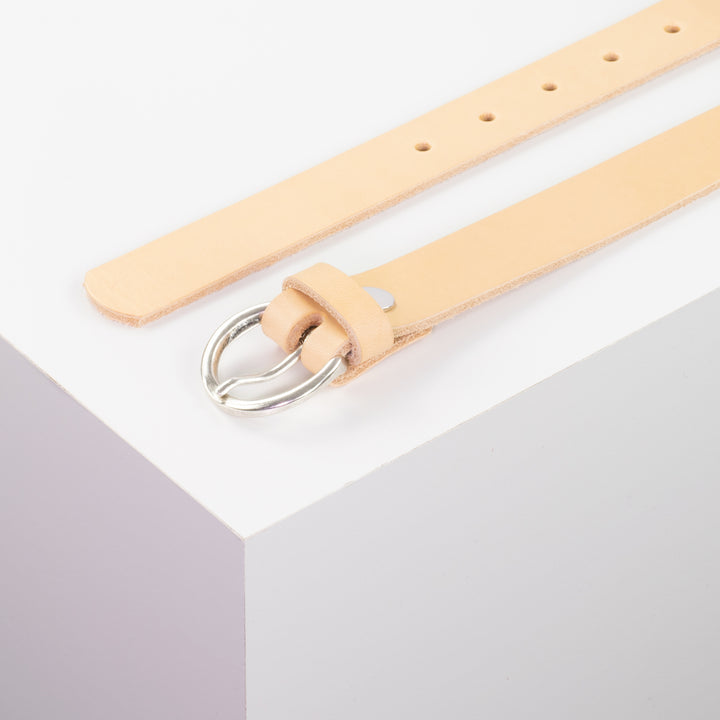 Ledergürtel 2,5cm mit Schnalle Oslo silber natur ohne Muster