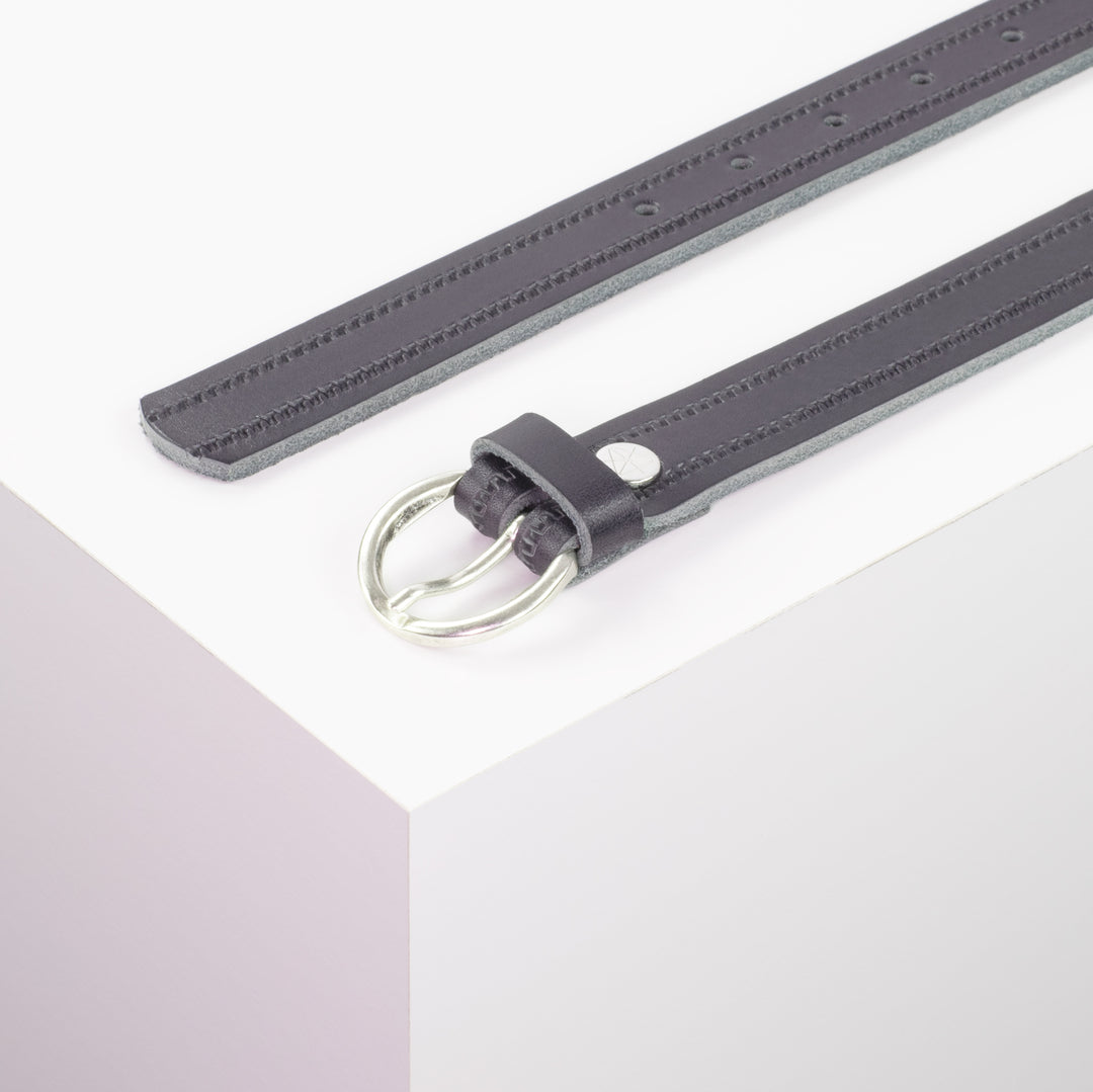 Ledergürtel 2,5cm mit Schnalle Oslo silber navi Reißverschluss