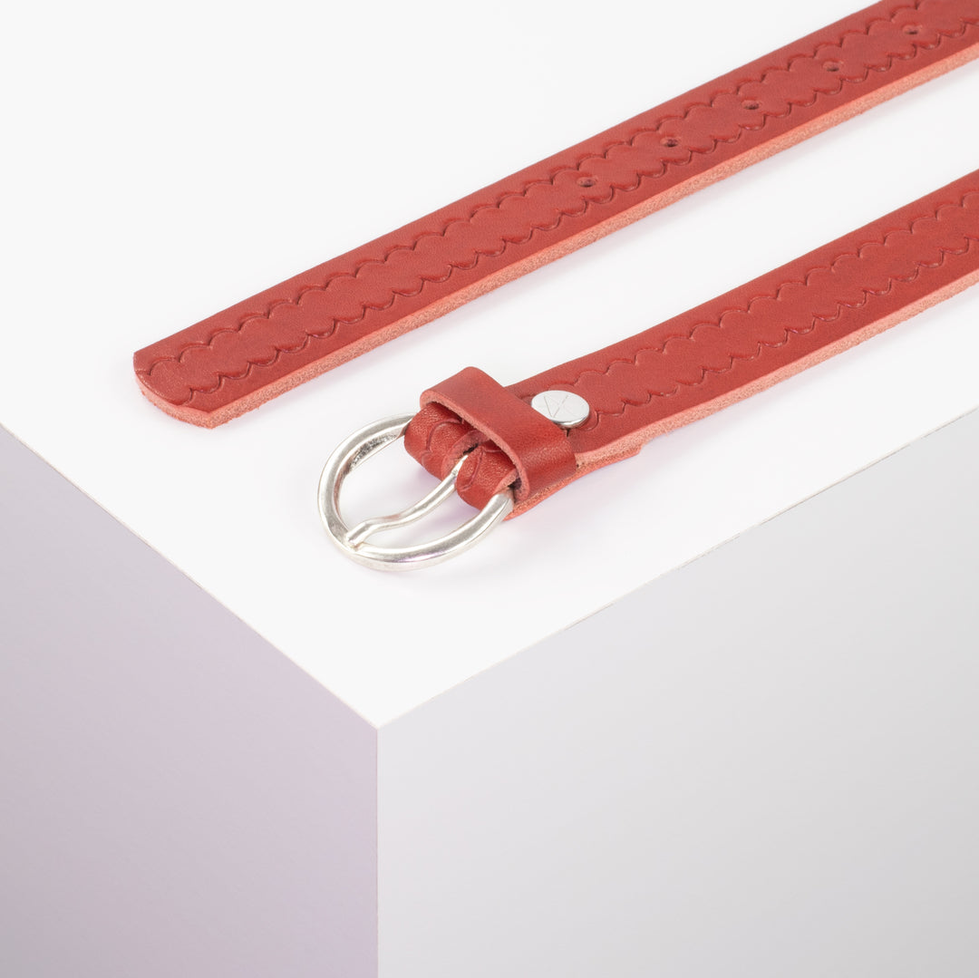 Ledergürtel 2,5cm mit Schnalle Oslo silber rot kleine Welle