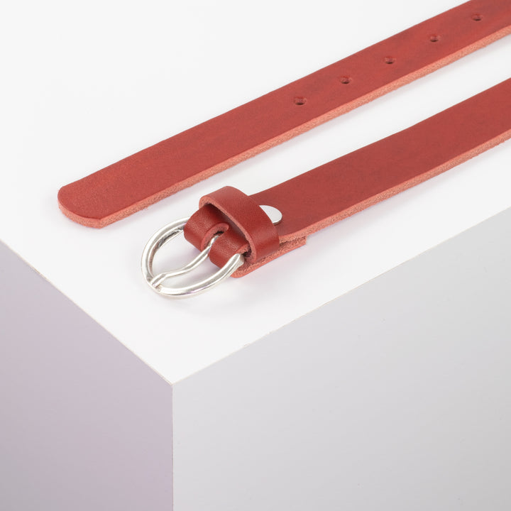 Ledergürtel 2,5cm mit Schnalle Oslo silber rot ohne Muster