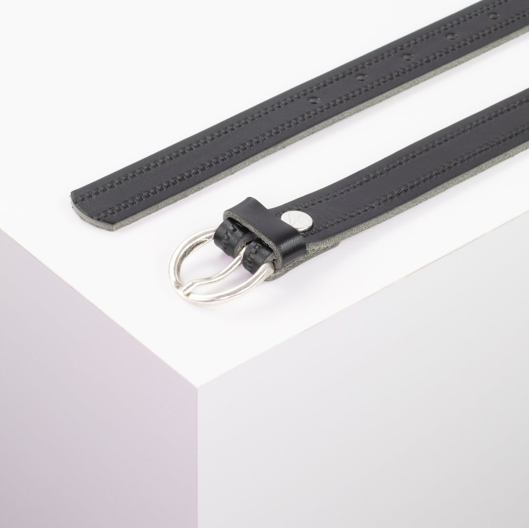 Ledergürtel 2,5cm mit Schnalle Oslo silber schwarz Reißverschluss