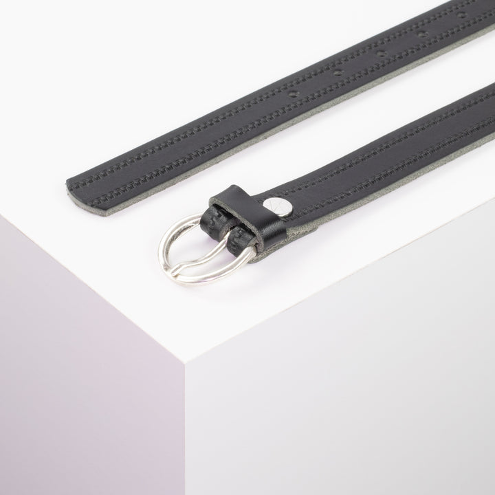 Ledergürtel 2,5cm mit Schnalle Oslo silber schwarz Reißverschluss