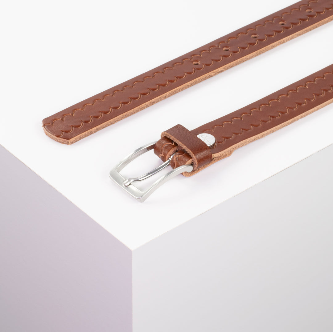 Ledergürtel 2,5cm mit Schnalle Melbourne cognac kleine Welle