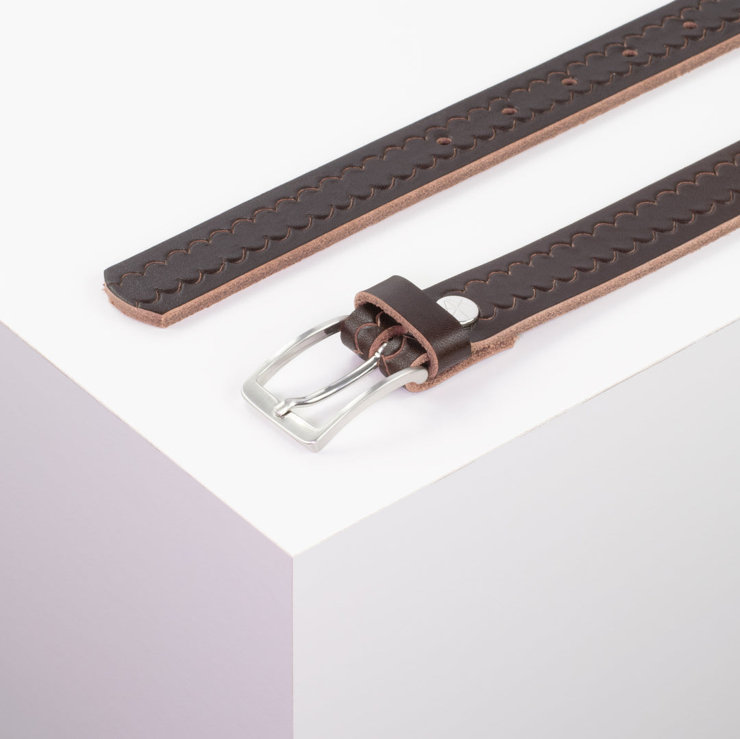 Ledergürtel 2,5cm mit Schnalle Melbourne dunkelbraun kleine Welle