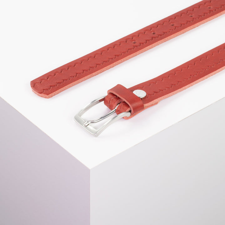Ledergürtel 2,5cm mit Schnalle Melbourne rot kleine Welle