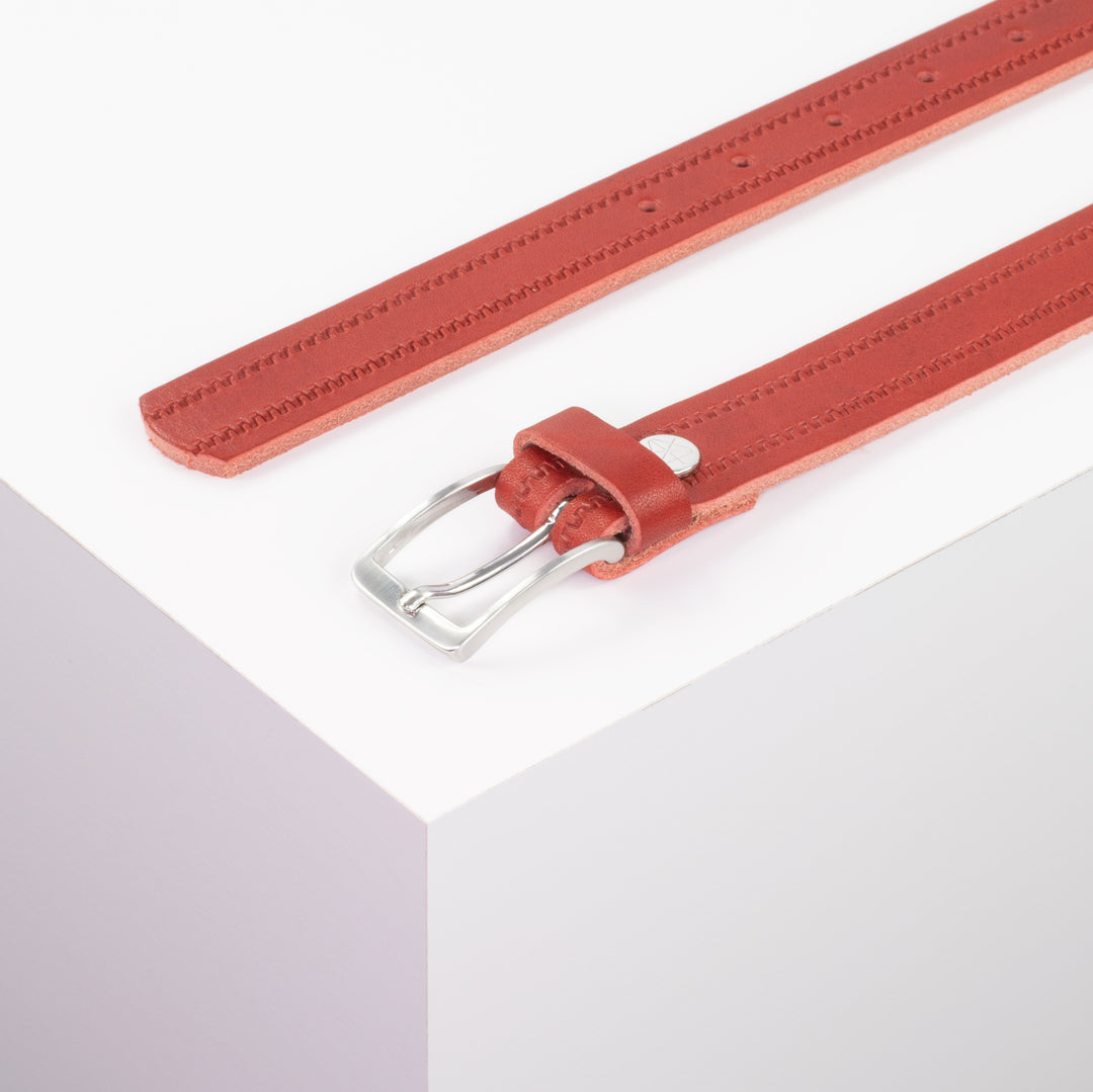 Ledergürtel 2,5cm mit Schnalle Melbourne rot Reißverschluss