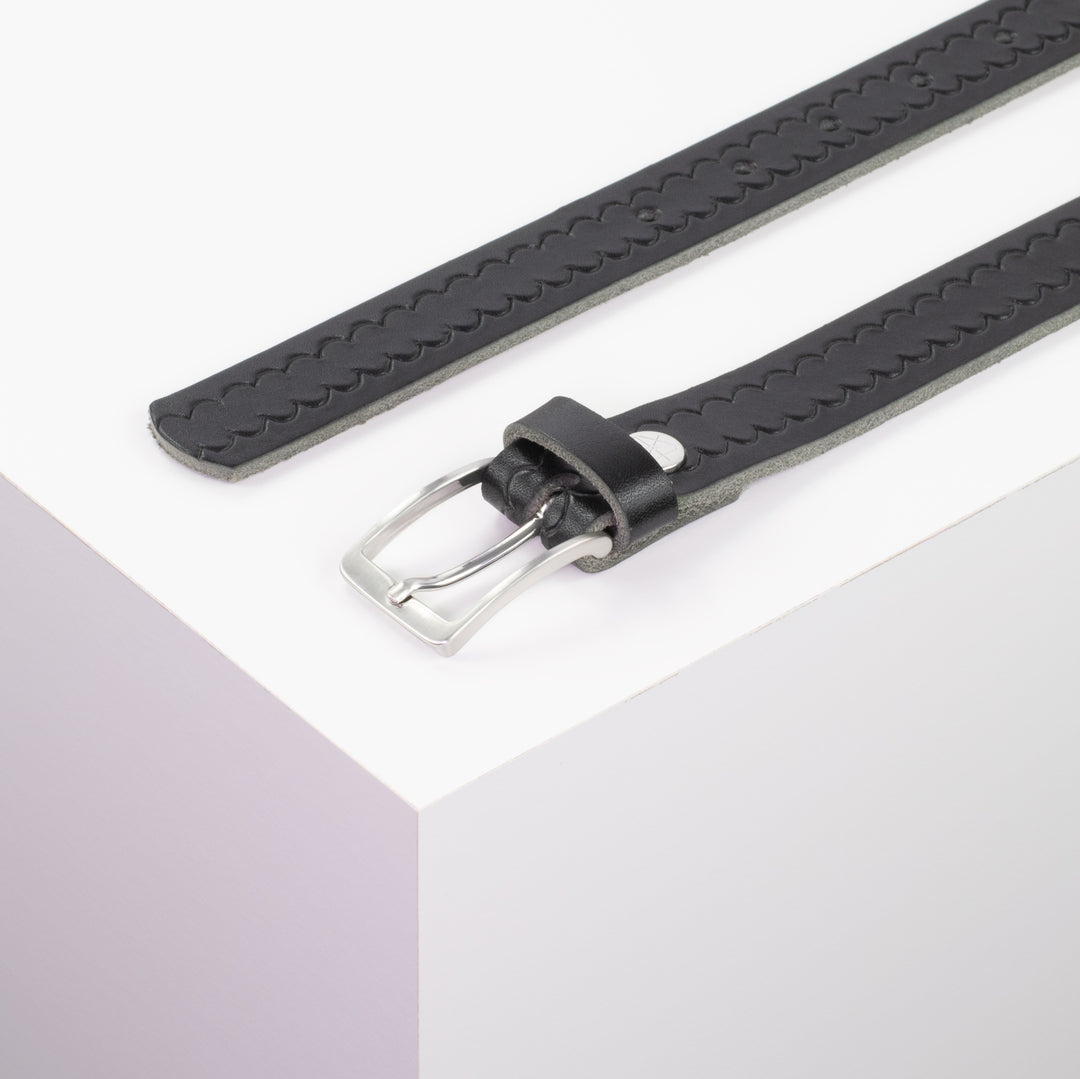 Ledergürtel 2,5cm mit Schnalle Melbourne schwarz kleine Welle