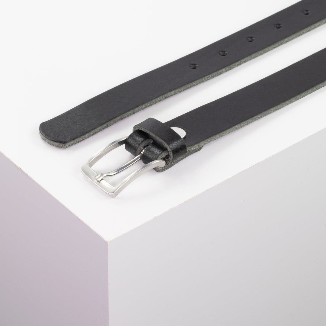 Ledergürtel 2,5cm mit Schnalle Melbourne schwarz ohne Muster