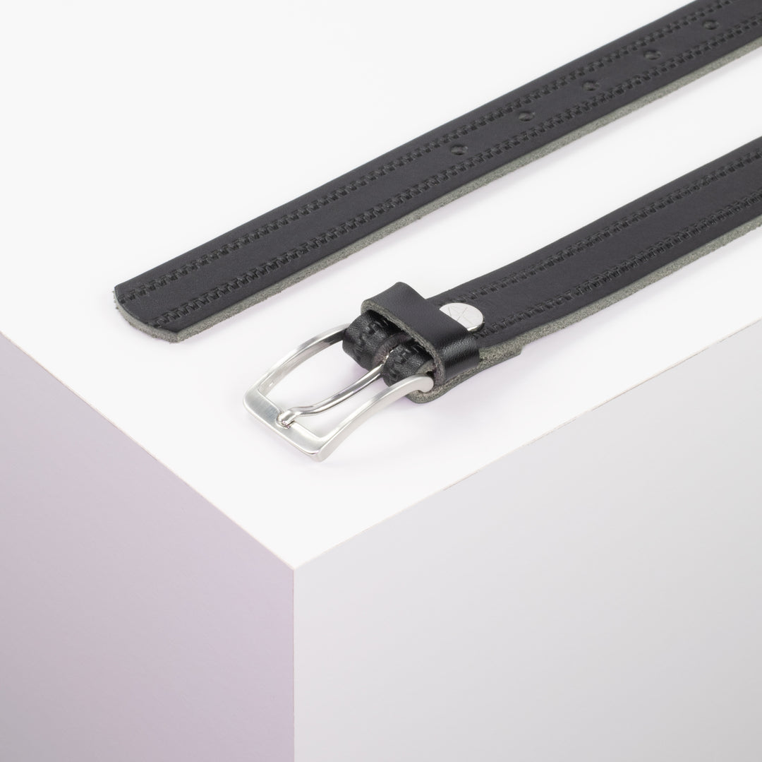 Ledergürtel 2,5cm mit Schnalle Melbourne schwarz Reißverschluss
