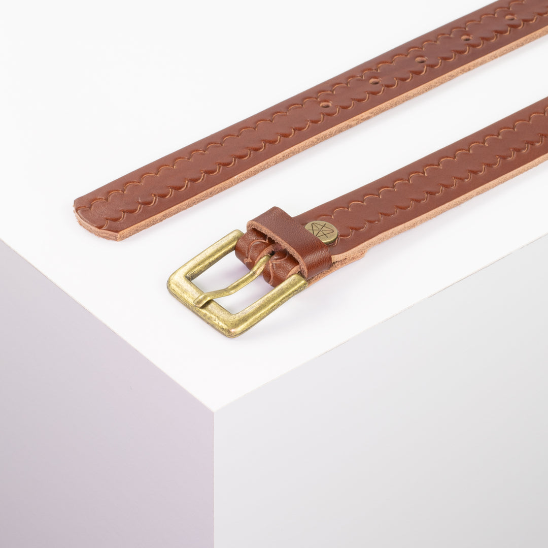 Ledergürtel 2,5cm mit Schnalle Tarifa Messing cognac kleine Welle