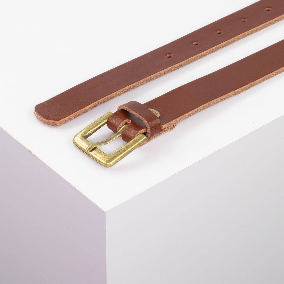 Ledergürtel 2,5cm mit Schnalle Tarifa Messing cognac ohne Muster