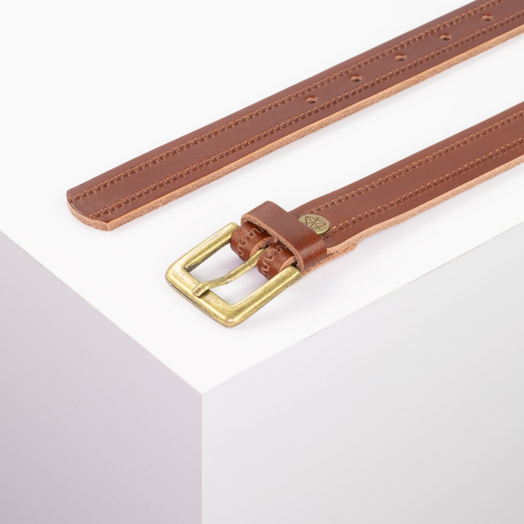 Ledergürtel 2,5cm mit Schnalle Tarifa Messing cognac Reißverschluss