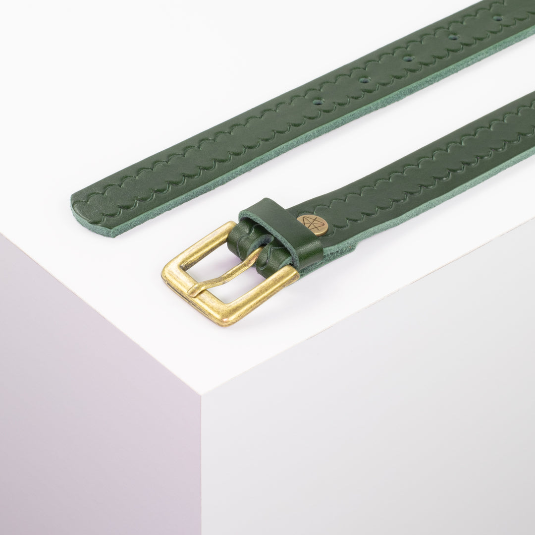 Ledergürtel 2,5cm mit Schnalle Tarifa Messing grün kleine Welle