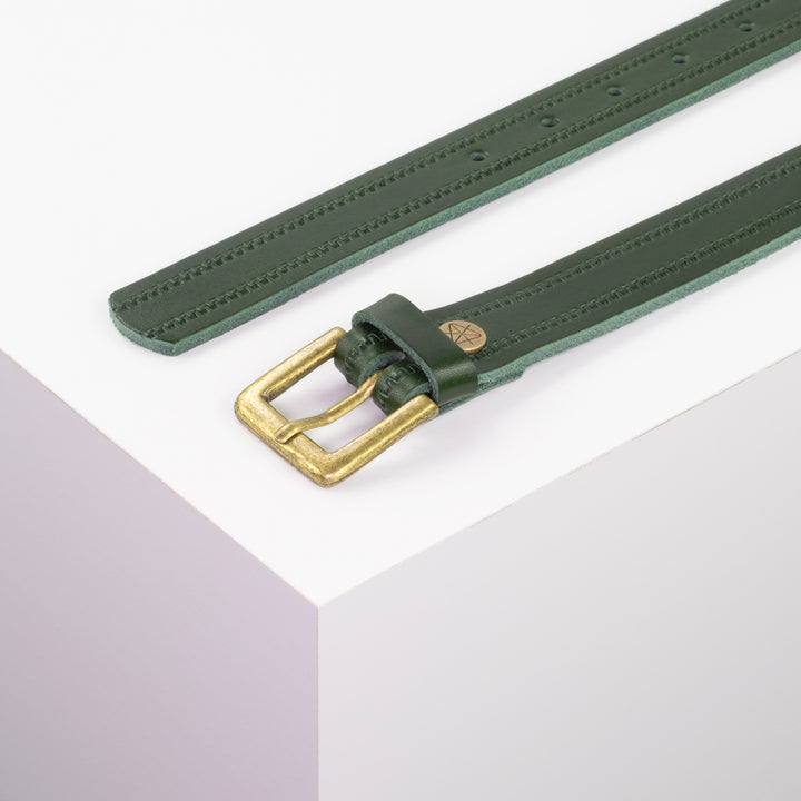 Ledergürtel 2,5cm mit Schnalle Tarifa Messing grün Reißverschluss