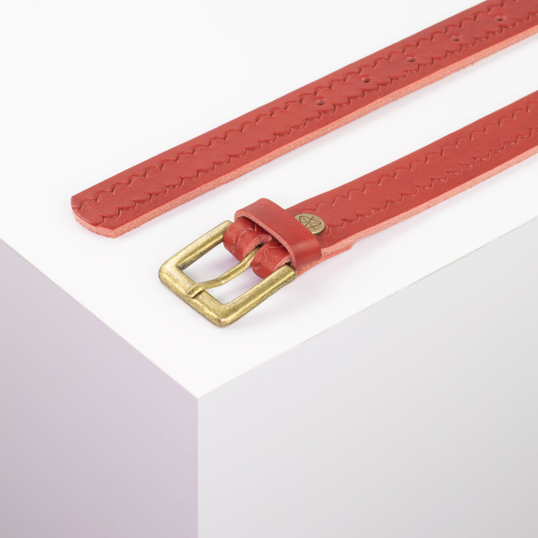 Ledergürtel 2,5cm mit Schnalle Tarifa Messing rot kleine Welle