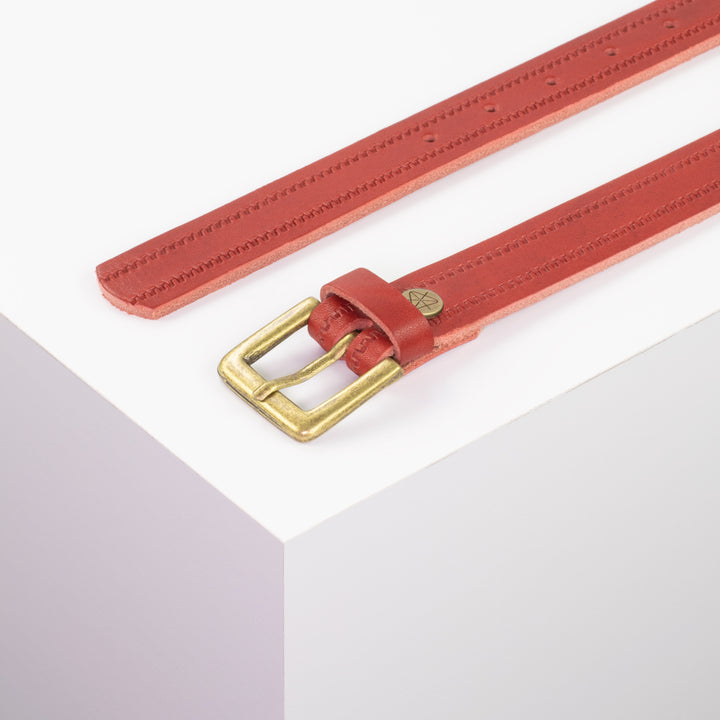 Ledergürtel 2,5cm mit Schnalle Tarifa Messing rot Reißverschluss