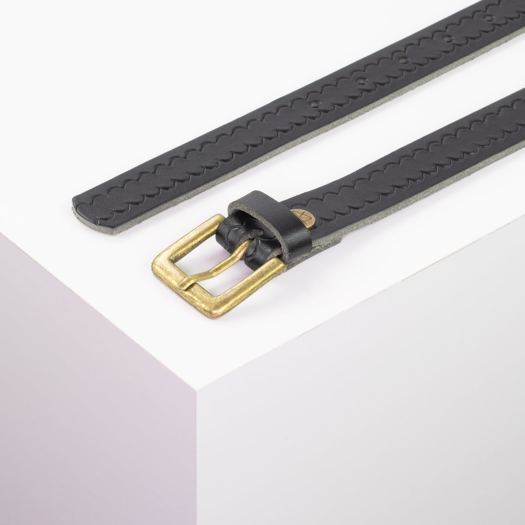 Ledergürtel 2,5cm mit Schnalle Tarifa Messing schwarz kleine Welle