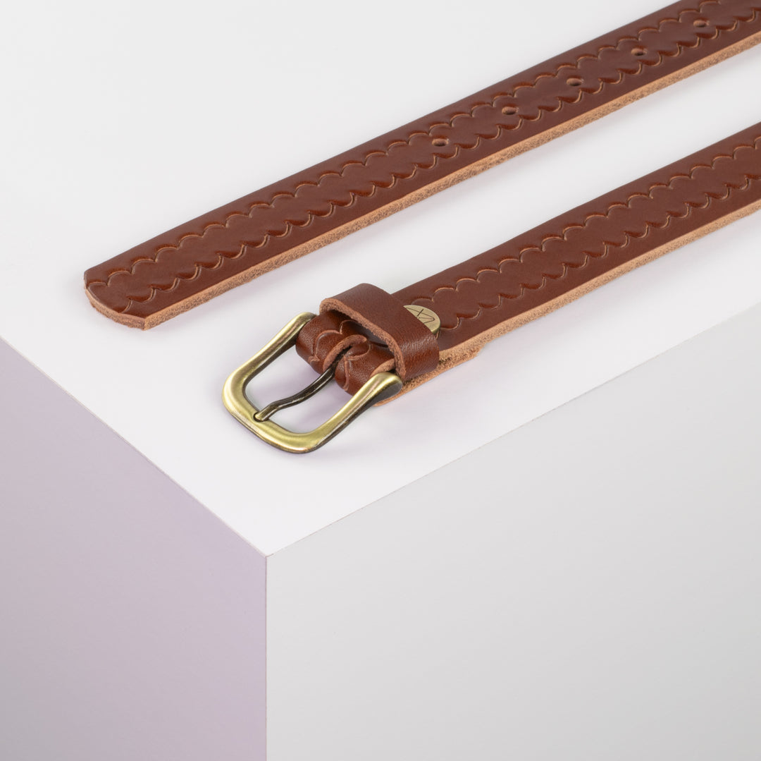 Ledergürtel 2,5cm mit Schnalle Chicago messing cognac kleine Welle