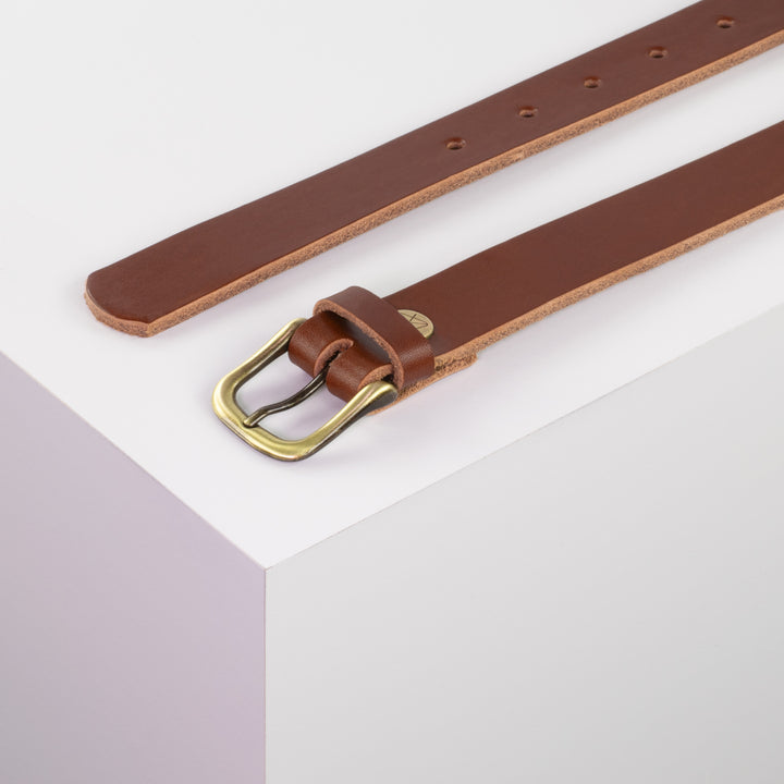 Ledergürtel 2,5cm mit Schnalle Chicago messing cognac ohne Muster