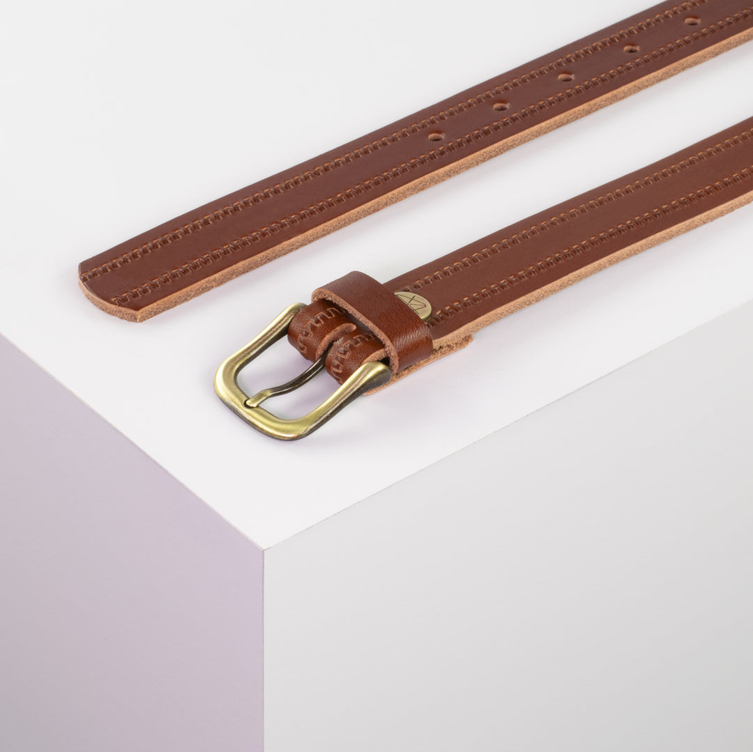 Ledergürtel 2,5cm mit Schnalle Chicago messing cognac Reißverschluss