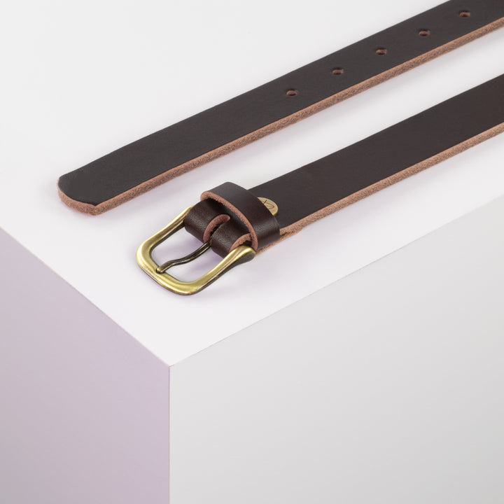 Ledergürtel 2,5cm mit Schnalle Chicago messing dunkelbraun ohne Muster