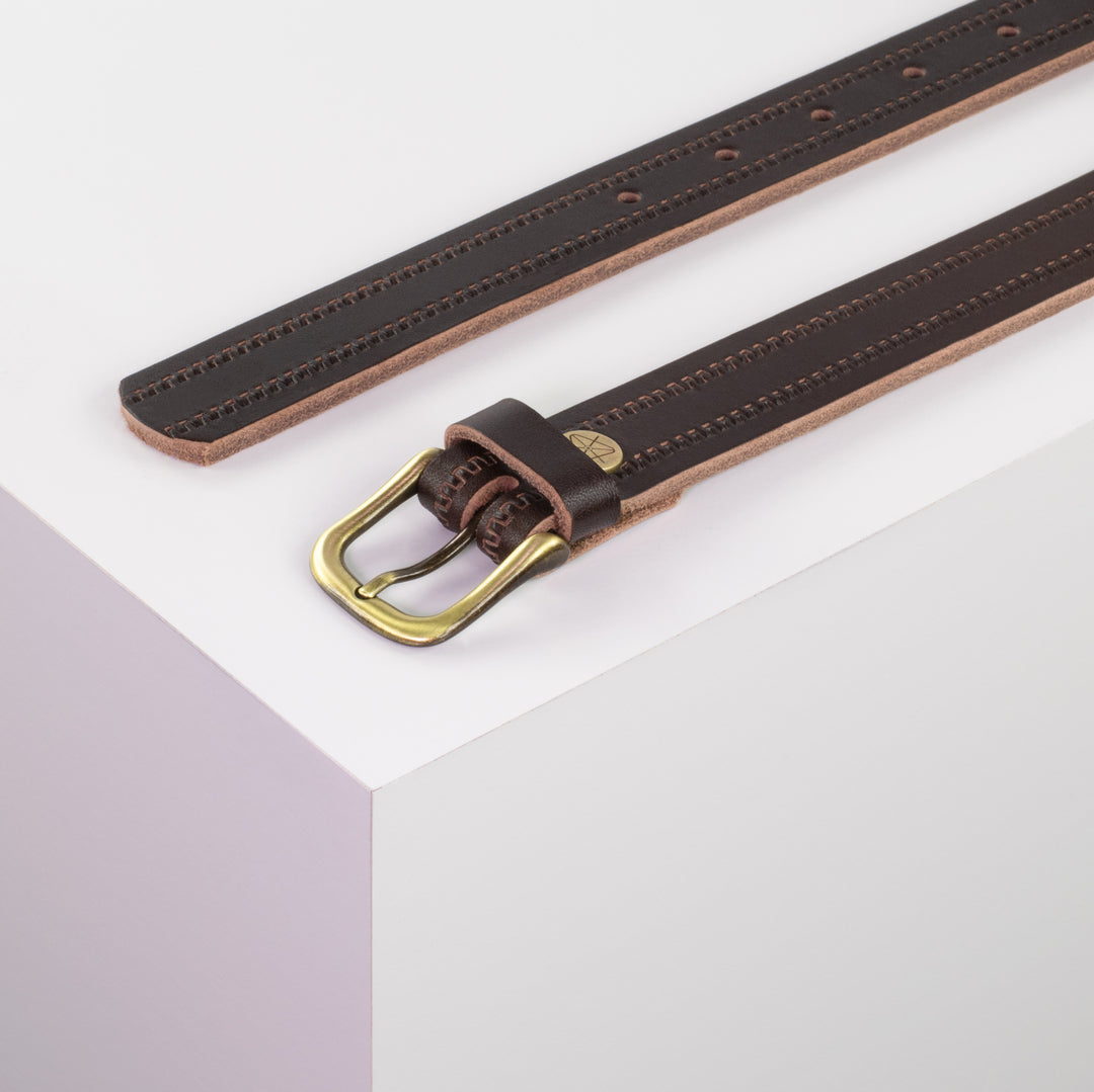 Ledergürtel 2,5cm mit Schnalle Chicago messing dunkelbraun Reißverschluss