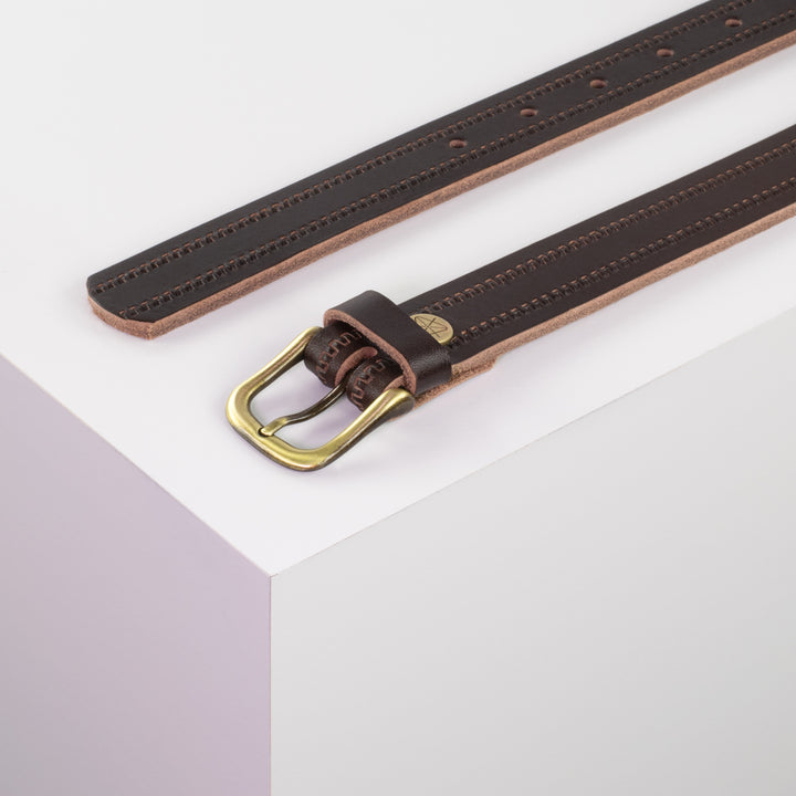 Ledergürtel 2,5cm mit Schnalle Chicago messing dunkelbraun Reißverschluss