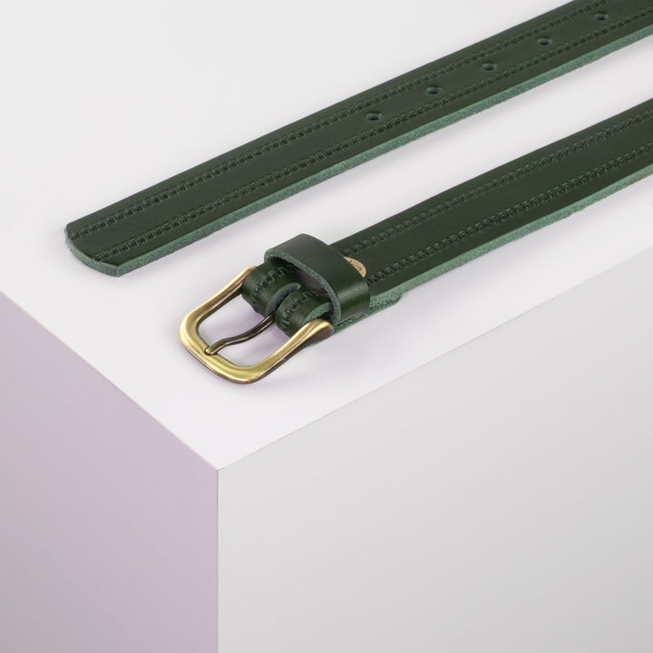 Ledergürtel 2,5cm mit Schnalle Chicago messing grün Reißverschluss