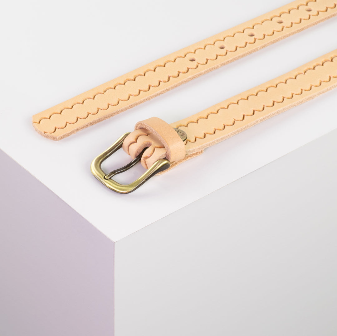 Ledergürtel 2,5cm mit Schnalle Chicago messing natur kleine Welle