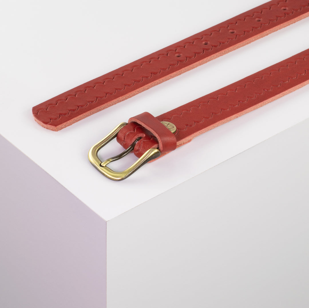 Ledergürtel 2,5cm mit Schnalle Chicago messing rot kleine Welle