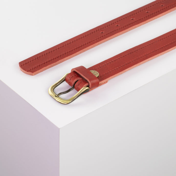Ledergürtel 2,5cm mit Schnalle Chicago messing rot Reißverschluss